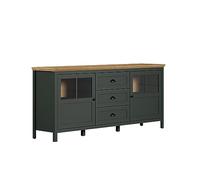 trendteam smart living - Stanton - Aparador - Verde Abeto y Roble Evoke - Armario con 4 Compartimentos y 3 cajones de extensión Completa - 185 x 86 x 45 cm - Estilo rústico