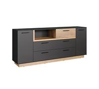 trendteam smart living - Synnax - Aparador - Antracita/Roble - Cómoda Elegante con Puertas de Cierre Suave y cajón Auto-retráctil - 187 x 81 x 40 cm - Panel Trasero Negro - Base