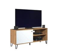trendteam smart living - Touch - Mueble bajo - Blanco/Roble - Base de TV con 1 Puerta y 2 Compartimentos Abiertos - Frentes con fresado Decorativo - 123 x 56 x 40 cm - Patas metálicas Negras