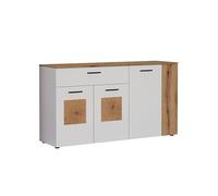 trendteam smart living - Vitoria - Aparador - Color Blanco Mate/Roble - Cómoda con Aplicaciones de Madera de Cerdo - 150 x 83 x 42 cm - 1 cajón de extensión Completa y 5 Compartimentos
