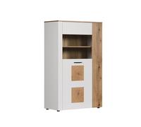 trendteam smart living - Vitoria - Vitrina de Cristal - Blanco Mate/Roble - Armario de Vitrina con Aplicaciones de Madera de Cerdo - 90 x 146 x 42 cm - Salón Vitrina con Puertas Intercambiables