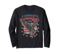 Trendy Apparel 4th of July America USA Bald Eagle USA Flag Manga Larga