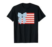 Trendy Apparel 4th of July American Flag Ribbon Stars Bow Camiseta