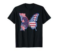 Trendy Apparel 4th of July Butterfly Floral & USA Flag Wings Camiseta