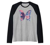 Trendy Apparel 4th of July Butterfly Floral & USA Flag Wings Camiseta Manga Raglan