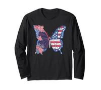 Trendy Apparel 4th of July Butterfly Floral & USA Flag Wings Manga Larga