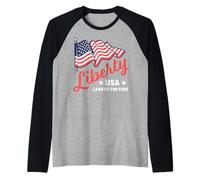 Trendy Apparel 4th of July Liberty USA Land of The Free Camiseta Manga Raglan