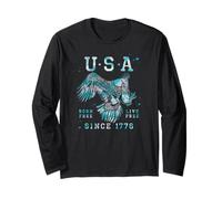 Trendy Apparel 4th of July USA Born Free Live Free 1776 Manga Larga