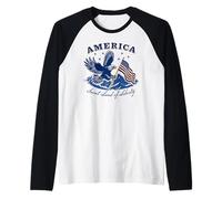 Trendy Apparel America Sweet Land of Liberty Bald Eagle Flag Camiseta Manga Raglan