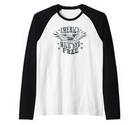 Trendy Apparel America Wild and Free Bald Eagle and Stars Camiseta Manga Raglan