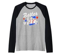 Trendy Apparel Batter Up Happy Cartoon Baseball Ready To Bat Camiseta Manga Raglan
