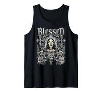 Trendy Apparel Blessed Praying Woman Surrounded by Crosses Camiseta sin Mangas