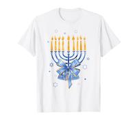 Trendy Apparel Blue Menorah with Blue Gold Bow Star of David Camiseta
