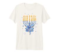 Trendy Apparel Blue Menorah with Blue Gold Bow Star of David Camiseta Premium
