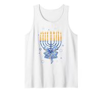 Trendy Apparel Blue Menorah with Blue Gold Bow Star of David Camiseta sin Mangas