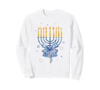 Trendy Apparel Blue Menorah with Blue Gold Bow Star of David Sudadera