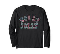 Trendy Apparel Christmas Jolly Plaid Bold Lettering Manga Larga