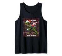 Trendy Apparel Christmas Merry Rex-Mas Santa Riding Dinosaur Camiseta sin Mangas