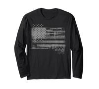 Trendy Apparel Distressed Faded Black and White USA Flag Manga Larga
