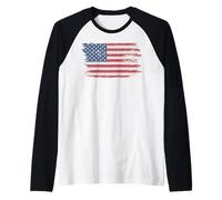 Trendy Apparel Distressed Faded Red White and Blue USA Flag Camiseta Manga Raglan