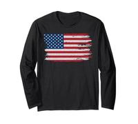Trendy Apparel Distressed Faded Red White and Blue USA Flag Manga Larga