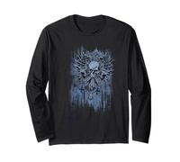 Trendy Apparel Distressed Skull Wings and Blades Graveyard Manga Larga