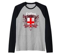 Trendy Apparel England St. George Cross Shield and Banner Camiseta Manga Raglan