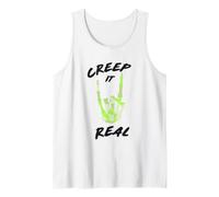 Trendy Apparel Halloween Creep It Real Skeleton Hand Quote Camiseta sin Mangas