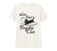 Trendy Apparel Late Night Reading Club Black Cat On Book Camiseta Premium