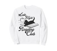 Trendy Apparel Late Night Reading Club Black Cat On Book Sudadera