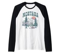 Trendy Apparel Montana Glacier Park EST 1901 Forest Sun Rise Camiseta Manga Raglan