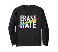 Trendy Apparel Pride Erase Hate Rainbow Colored Brush Stroke Manga Larga