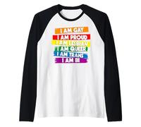 Trendy Apparel Pride I Am Gay I Am Proud I Am Lesbian I Am Camiseta Manga Raglan