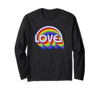 Trendy Apparel Pride Love Stacked Rainbow Lettering and Arch Manga Larga
