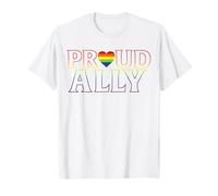 Trendy Apparel Pride Proud Ally Rainbow Lettering and Heart Camiseta