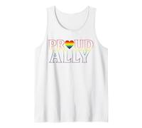 Trendy Apparel Pride Proud Ally Rainbow Lettering and Heart Camiseta sin Mangas