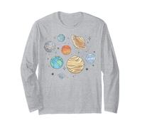Trendy Apparel Solar System Planets Jumbled Watercolor Style Manga Larga