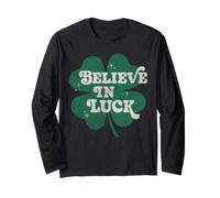 Trendy Apparel St. Patrick's Day Believe In Luck Clover Logo Manga Larga