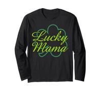 Trendy Apparel St. Patrick's Day Lucky Mama Clover Logo Manga Larga