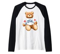 Trendy Apparel Teddy Bear with USA and Stars Sweatshirt Camiseta Manga Raglan