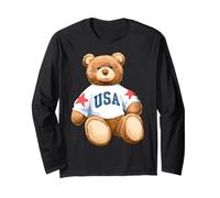 Trendy Apparel Teddy Bear with USA and Stars Sweatshirt Manga Larga