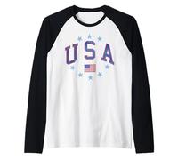Trendy Apparel USA United States of America Flag and Stars Camiseta Manga Raglan