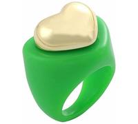 Trendy Cute Love Heart Resin Chunky Rings, Candy Color Metal Heart Anillos de barra de acrílico PE