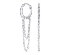 Trendy Dainty Colgante Delicado Cz Pave Accent Delgado Doble Cadena Con Bisagras Huggie Mini Pendiente De Aro Para Las Mujeres Adolescentes .925 Plata De Ley