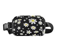 Trendy Daisy Black - Cangurera impermeable para mujer, riñonera grande cruzada de moda, color negro margarita moderna, 8 x 5.3 x 2.3 pulgadas, divertida y linda y divertida margarita negra, 8 x 5.3 x