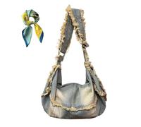 Trendy Distressed Denim Crossbody Bag,Grunge Style Streetwear Jean Hobo Tote Bags,Retro Casual Shoulder Purse Satchel (Light blue)