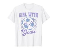 Trendy Girl With Goals Cute Soccer Ball Retro Chest Logo Camiseta