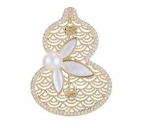 Trendy Hollow Out Gourd Brooch Featuring Pearls Copper Craftsmanship Corsage Pin for Professional Settings Copper Calabash Pin for Women, talla única, como se describe
