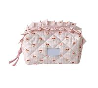 Trendy Lace Trimmed Travel Cosmetic Bag Sturdy Polyester Materials Easy Cleaning Surfaces For Women and Students Easy Cleaning Makeup Accessories Organizers