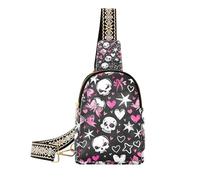 Trendy Love You To Death Skull & Peach Heart Sling Bag Men Cute Sling Backpack for Women for Travel, Love You To Death Skull & Peach Heart, 1 size